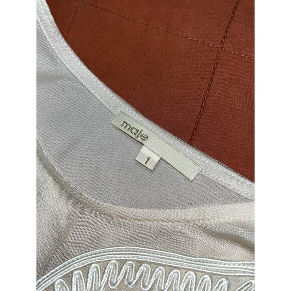 Maje Embroidered Beige & White Sleeveless Midi Dress With Sheer Women Small - Picture 6 of 10